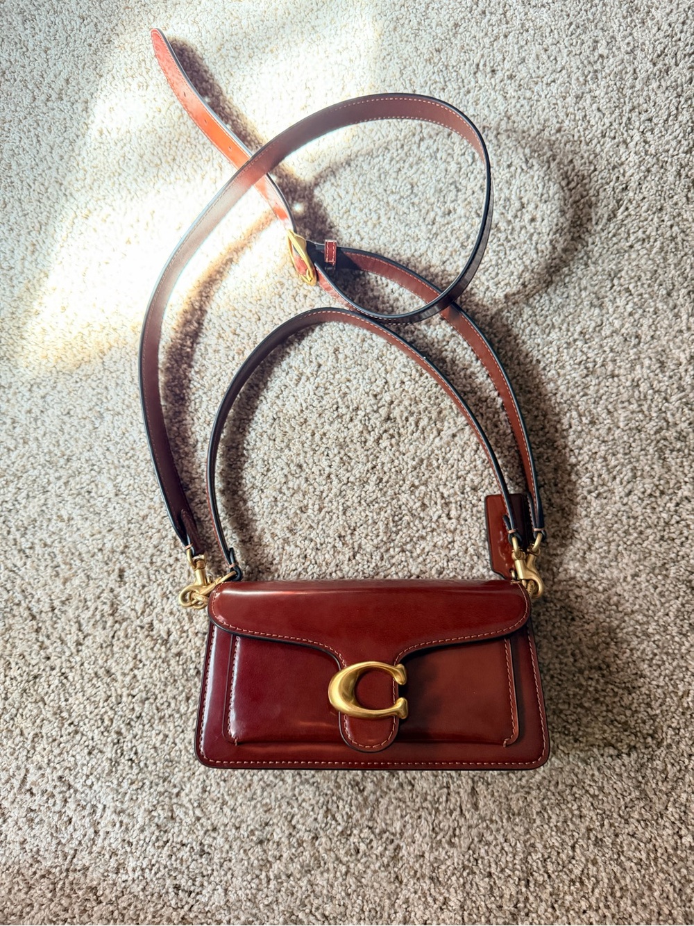 Coach Small Leather Crossbody in Chestnut with Gold Hardware